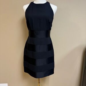 Laundry by Shelli Segal‎ Black Halter Neck Striped Sheath Dress vintage 1995